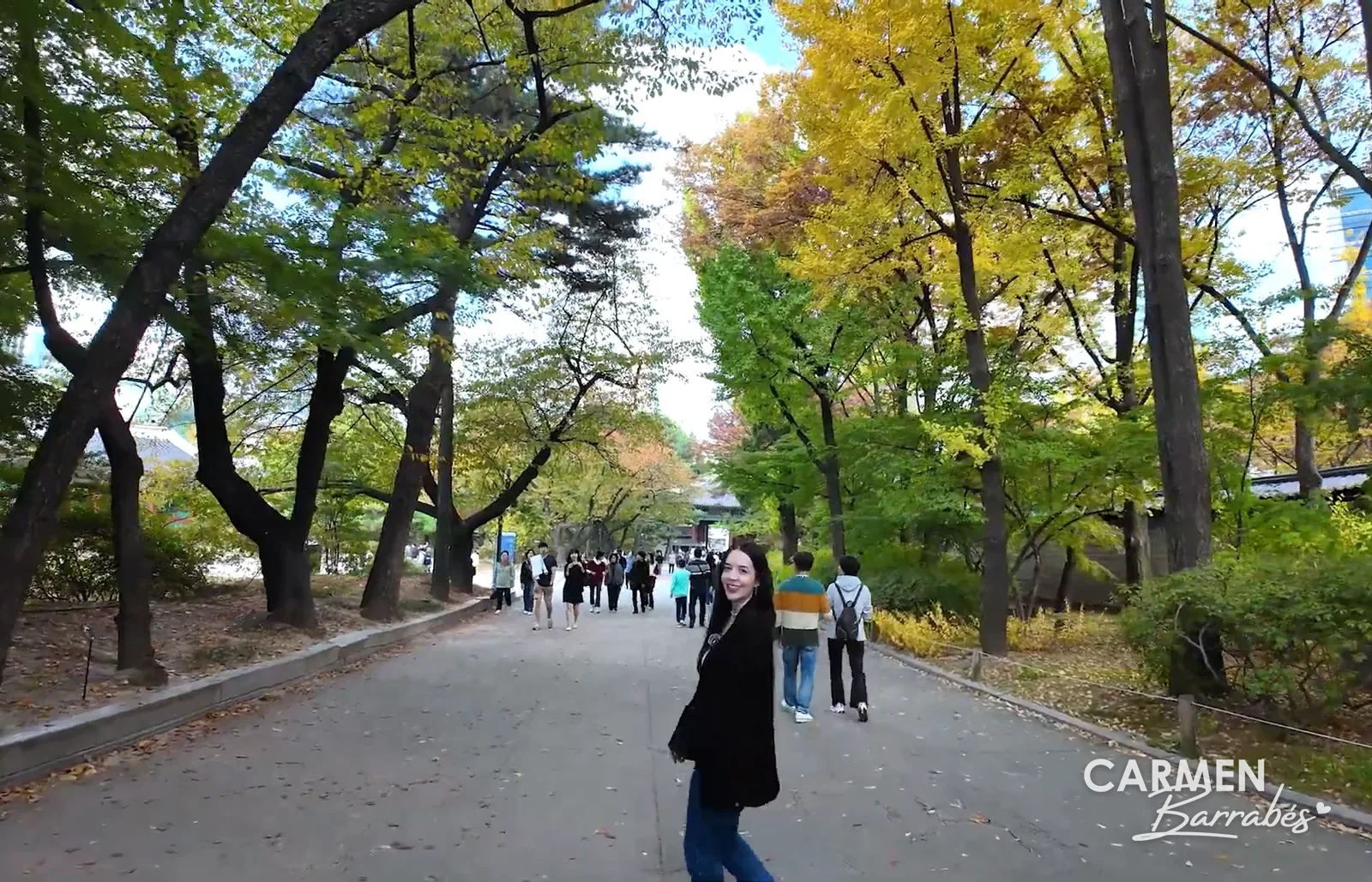 Carmen paseando por el palacio Deoksugung en otoño