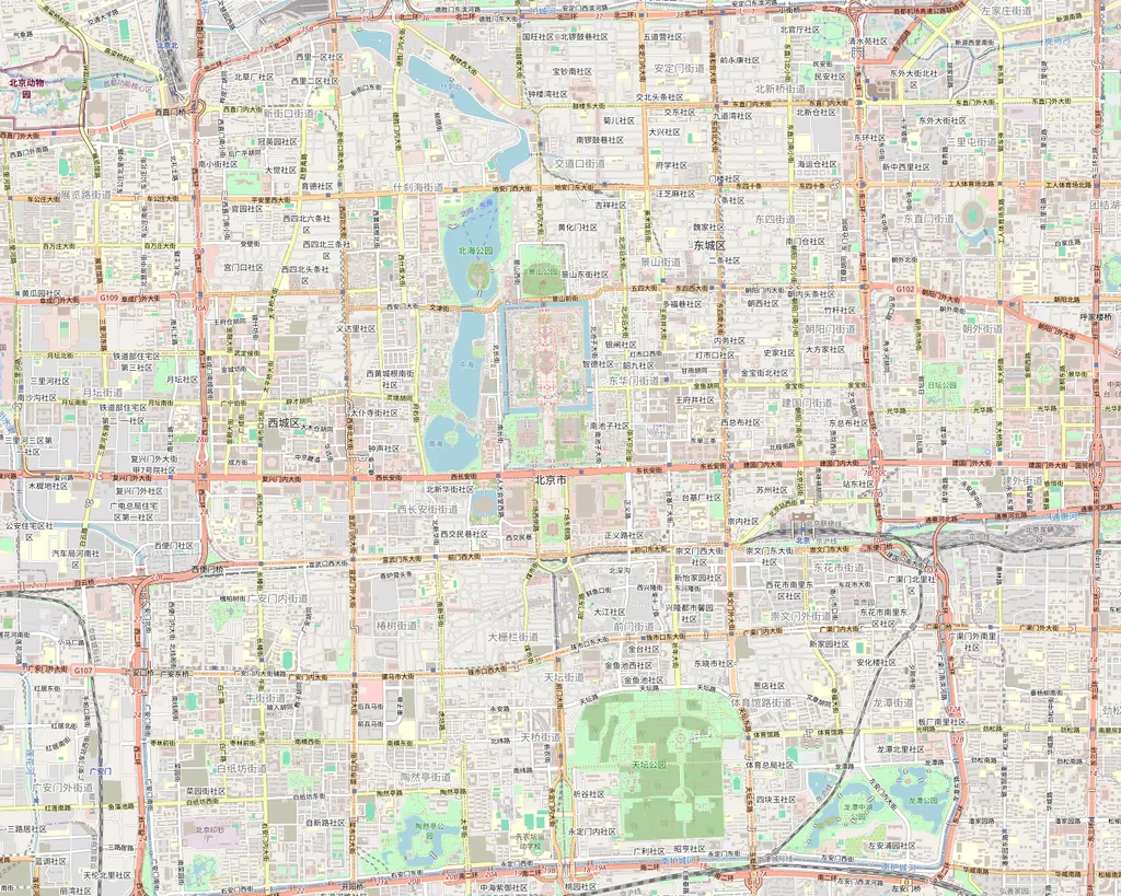 Mapa del centro de Pekín con los 19 restaurantes y calles para comer de esta guía, numerados