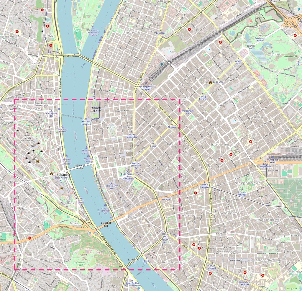 Mapa de Budapest con los 33 sitios que ver numerados por zonas