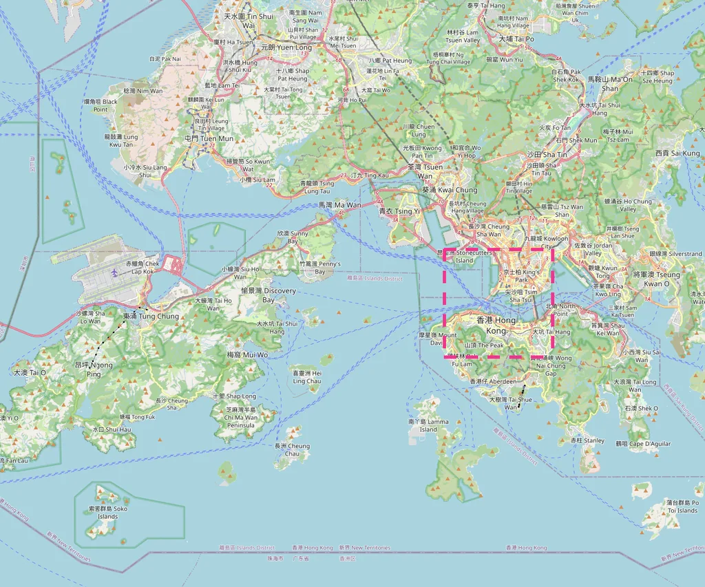 Mapa de Hong Kong con los 31 sitios que ver numerados por zonas