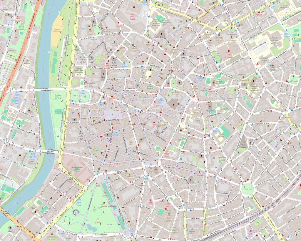 Mapa ampliado del centro de Valladolid con los sitios del 1 al 21