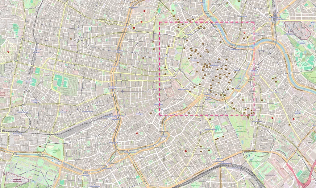 Mapa de Viena con los 25 sitios que ver numerados por zonas