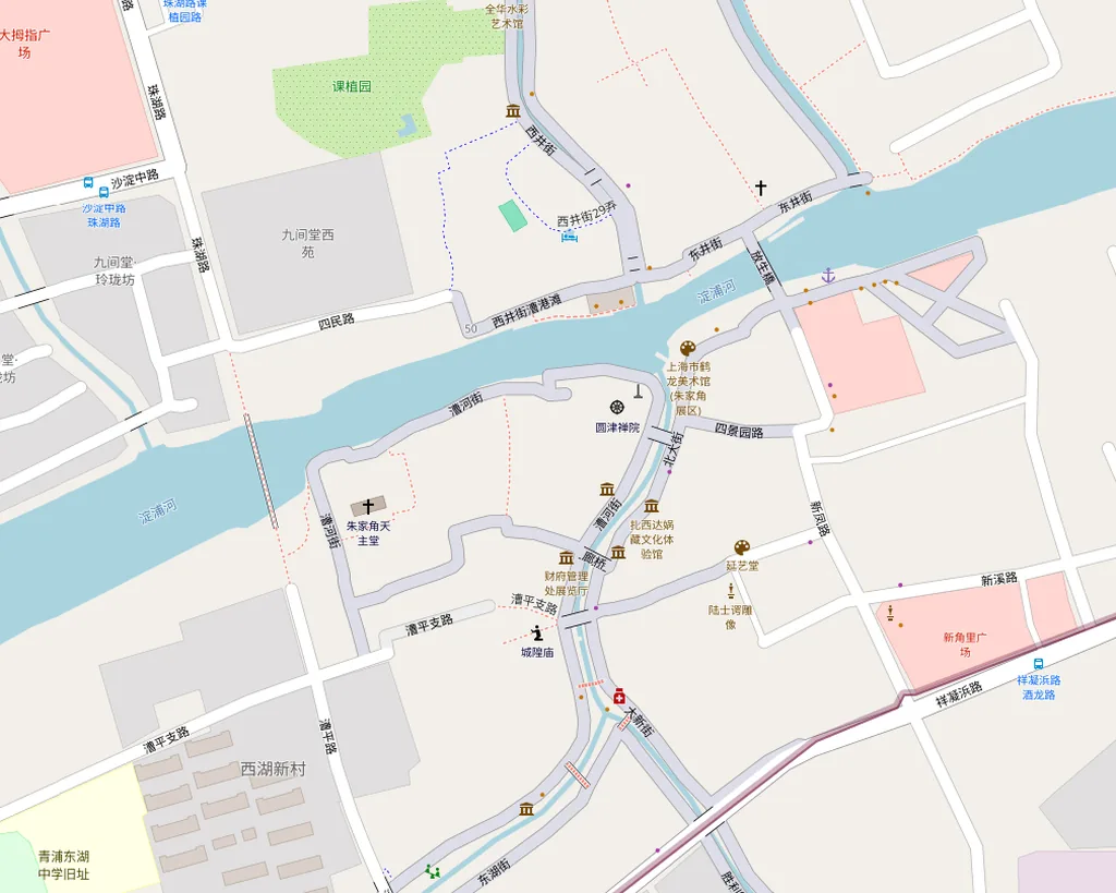 Mapa de Zhujiajiao con los 11 sitios que ver numerados